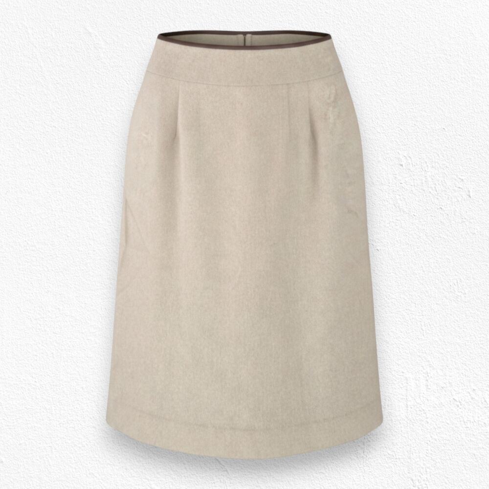 90s Vintage Talbots Beige Pure Camel Hair Leather Trim Skirt Size 4 Petites